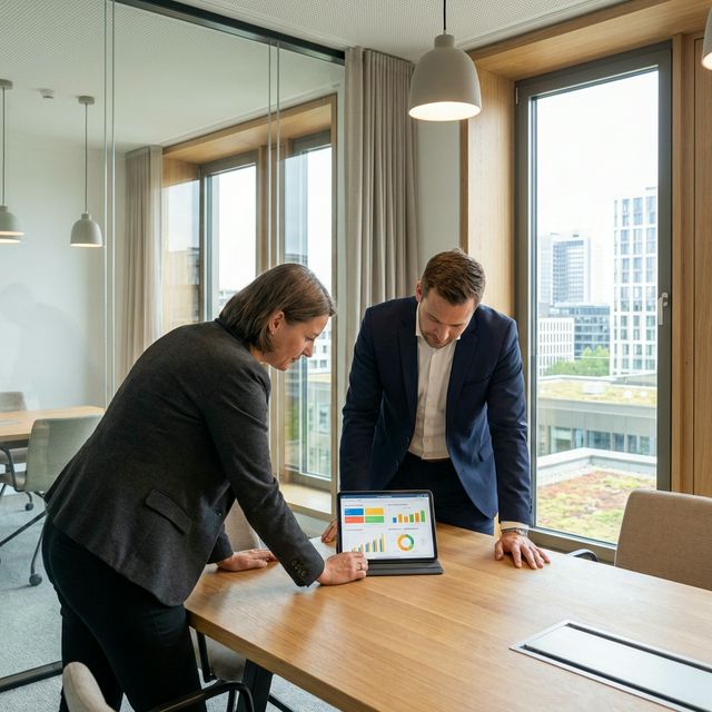 Mieterstrom Energieberatung — Hausverwaltung im Beratungsgespräch mit Energiekonzept